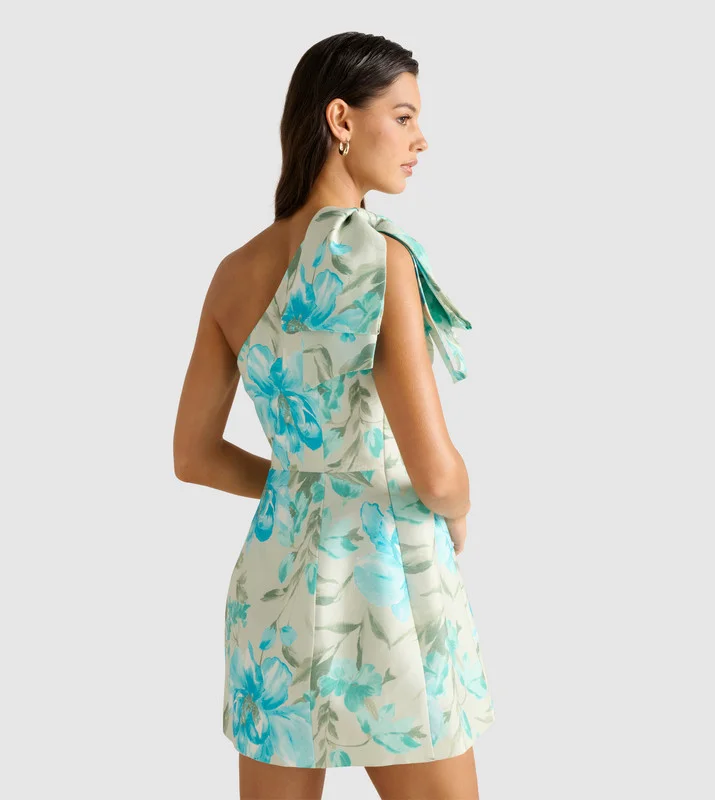 forever new  DARCY Printed One Shoulder Bow Mini Party Dress for Women | Best Price UAE